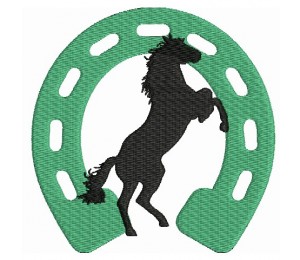 Stickdatei Pferde Silhouette mit Hufeisen Vollstich